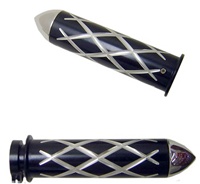 Anodized Black Straight Grips With Criss Cross Design & Pointed Ends for Honda (product code# A3247BP)
