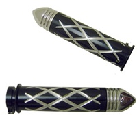 Anodized Black Straight Grips With Criss Cross Design & Ribbed Pointed Ends for Honda (product code# A3247BPR)
