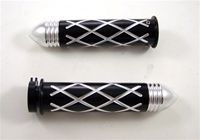Anodized Black Kawasaki Grips (All Years) Straight, Criss Cross, Pointed Ribbed Ends (product code# A3259BPR)