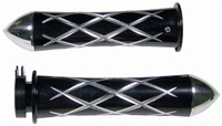 Anodized Black Curved Grips for Kawasaki Models CrissCross Edition With Pointed Ends (product code #A3261BP)
