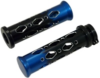 UNIVERSAL ANODIZED BLACK/BLUE GRIPS WITH FLAT ENDS & DIAMOND CUT-OUT, SEE FITMENTS BELOW  (PRODUCT CODE: A4286BB)