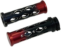 UNIVERSAL ANODIZED BLACK/RED GRIPS WITH FLAT ENDS & DIAMOND CUT-OUT, SEE FITMENTS BELOW (PRODUCT CODE: A4286BR)