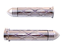 TRIPLE CHROMED SUZUKI GSXR/BUSA GRIP, CRISS CROSSED, POINTED RIBBED  ENDS (PRODUCT CODE# CA3253PR)