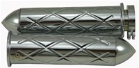 Polished Kawasaki Grips (All Years) Chrome, Criss Cross, Pointed ends (product code# CA3259P)