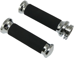 BILLET UNIVERSAL TRIPLE CHROME GRIPS WITH RUBBER CENTER, SEE FITMENTS BELOW  (PRODUCT CODE: CA4303)