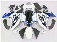 Motorcycle Fairings Kit - 2006-2007 Kawasaki ZX10R White/Metallic Blue Flame Fairings | NK10607-42