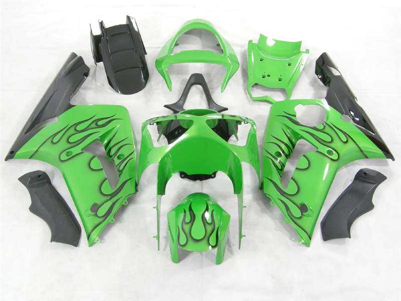 2003-2004 Kawasaki ZX6R Black Flame/Green Fairings | NK60304-3