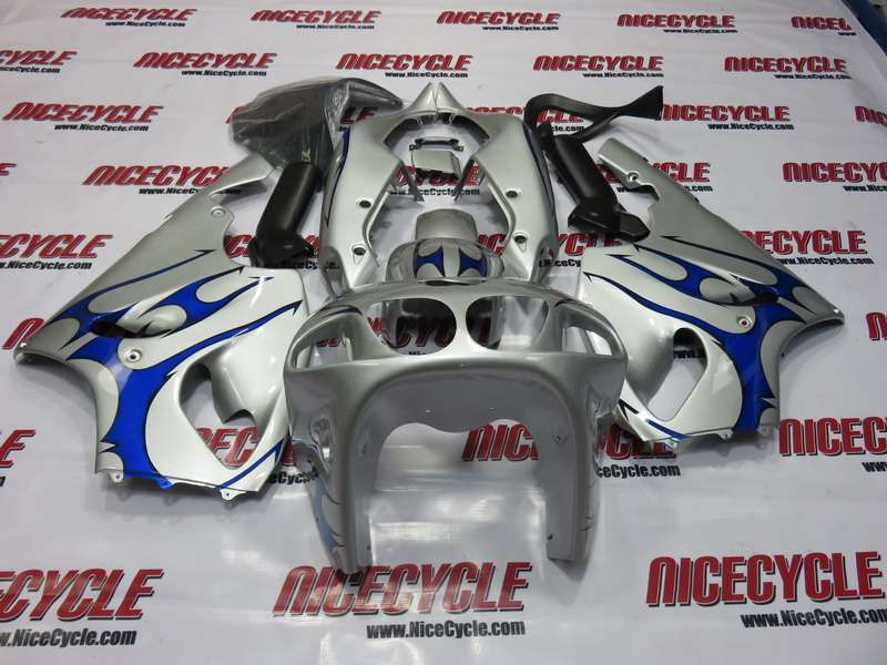 1997-2003 Kawasaki ZX-7R Silver/Blue Tribal Fairings | NK79703-14