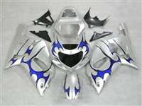 Motorcycle Fairings Kit - 2000-2003 Suzuki GSXR 600 750 Silver/Blue Tribal Fairings | NS60003-26